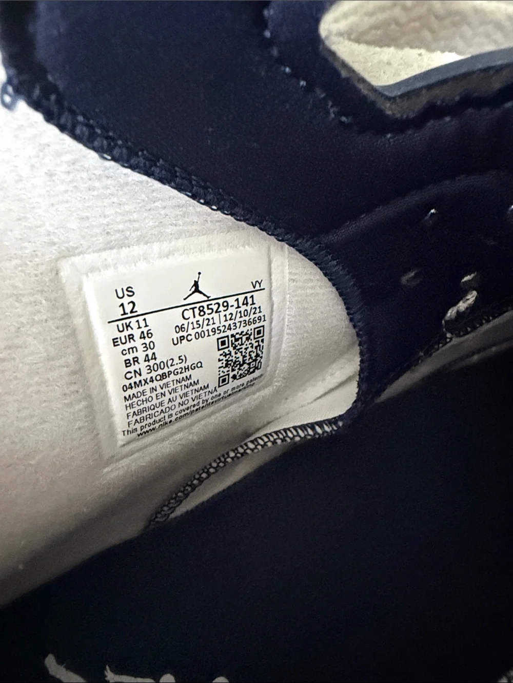 Jordan White and Navy Retro High-Top Sneakers